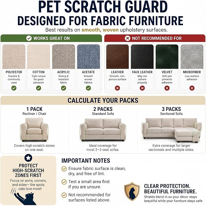 Cat Scratch Furniture Protector - 18 Pack XL | 17" x 12" Sheets, Sofa Guard, Claw-Deterrent Pet Coverage, Self-Adhesive with 50 Twist Pins, Cuttable to Fit - Image 5