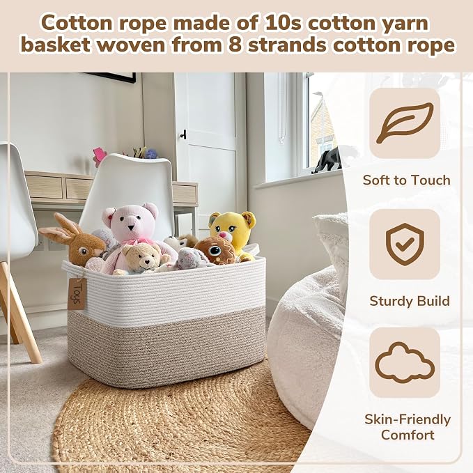 Goodpick 75L Extra Large Woven Rope Blanket Basket, Rectangle, Light Brown | 22" × 17" × 12" Decorative Storage Basket for Blankets, Toys & Clothes, Fits Living Room, Bedroom & Nursery Organization - Image 5