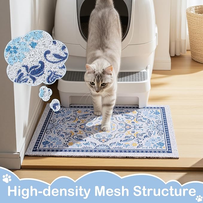 24"x15" Cat Litter Mat Waterproof Non-Slip Litter Trapping Pad | Soft Mesh Litter Box Mat With A Decorative Pattern Captures Scatter Effectively To Keep Floors Clean And Tidy - Image 3