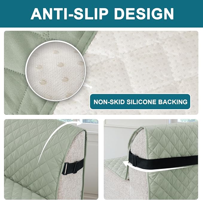 Turquoize 100% Waterproof Futon Cover Futon Slipcover Washable Armless Sofa Bed Slipcover Protector Seat Width Up to 70" with Adjustable Elastic Strap Anti-Slip for Dogs, Sage - Image 4
