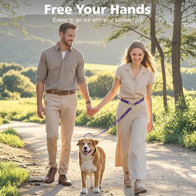 8.5ft Hands Free Dog Leash Adjustable for Medium Dogs, Purple | Versatile Handheld Crossbody Waist Lead with 3 Rings, Easy Adjust for Running Jogging Walking, Sponge Handle - Image 2