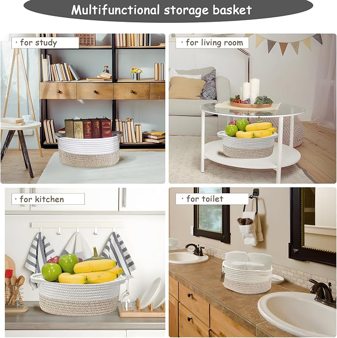 COMFY-HOMI Round Rope Basket with Handles for Shelves,Toys,Book, Cloth Storage Baskets for Organizing Toy Decorative Organizer for Living Room, Bathroom - Image 5