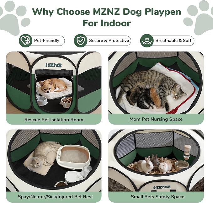 Dog Cat Small Animal Puppy Playpen Crate, Small, Dark Green | Portable Pop Up Pet Cage Enclosure Tent Kennel Indoor Outdoor with Carrying Case, No Assembly, Camping Use - Image 3
