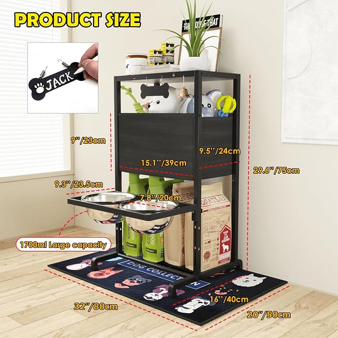 Elevated Dog Bowls, Height Adjustable Raised Dog Bowl Stand (4.5'' to 12''), Organizer Bowl Holder for Large Medium Dogs - Image 4