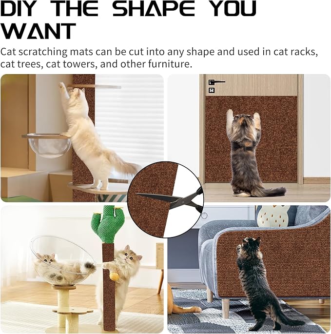 2 Pcs 78.8"x15.8" Cat Scratch Mat, Cat Scratch Couch Furniture Protector, Trimmable Self-Adhesive Cats Scratch Pads, DIY Cat Scratcher for Wall Protector and Covering Cat Tower (Brown) - Image 6
