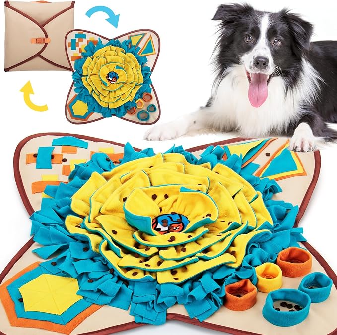 AWOOF Pet Snuffle Mat for Dogs, Interactive Feed Game for Boredom, Encourages Natural Foraging Skills for Cats Dogs Bowl Travel Use, Dog Treat Dispenser Indoor Outdoor Stress Relief (Khaki) by AWOOF