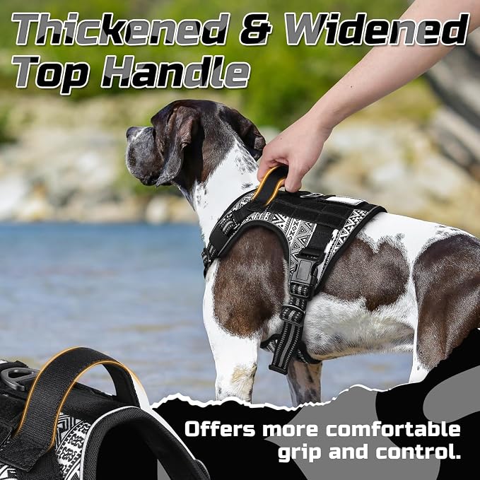 rabbitgoo Tactical Dog Harness for Medium, No Pull Military Service Vest | Molle & Handle, Heavy Duty, Adjustable, Reflective Straps, Easy Control for Training Walking, B&W Geometric, Medium - Image 7