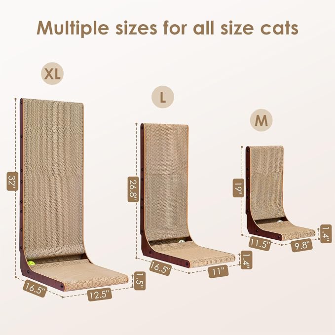 EHEYCIGA Cardboard Cat Scratcher for Indoor Cats, 19 Inch, Dark Brown | L Shaped Scratching Post, Vertical Cat Scratching Board with Ball Cat Toy, Furniture Protector, Kitten Cat Scratch Pad - Image 6