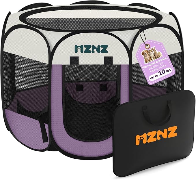 Dog Cat Small Animal Puppy Playpen Crate, Small, Purple | Portable Pop Up Pet Cage Enclosure Tent Kennel Indoor Outdoor with Carrying Case, No Assembly, Camping Use by MZNZ