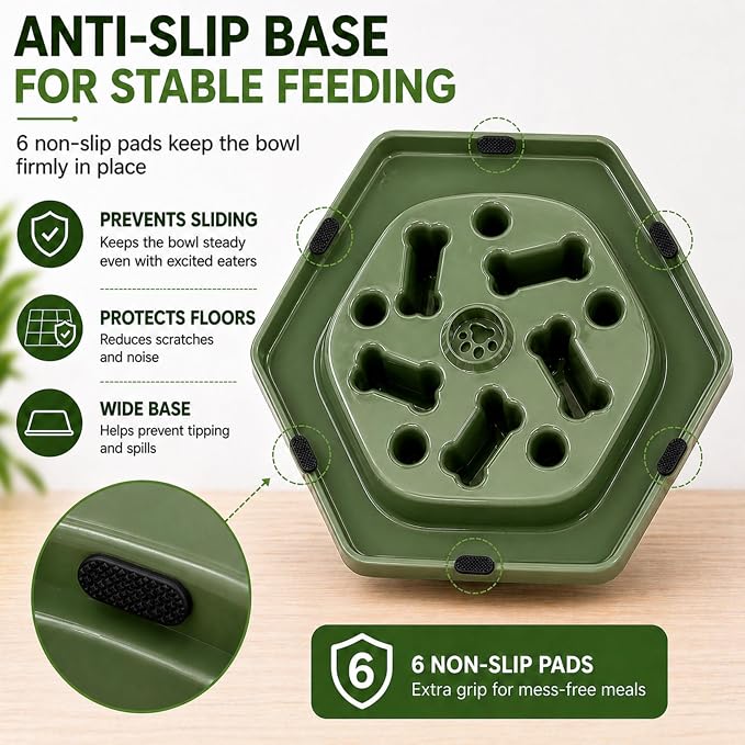 Slow Feeder Bowl for Small & Medium Cats & Dogs - Durable Slow Feeding Bowl with Non-Slip Base - Anti-Choking Puzzle Food Bowl for Dogs That Helps Mental Stimulation & Reduces Fast Eating-Green - Image 5