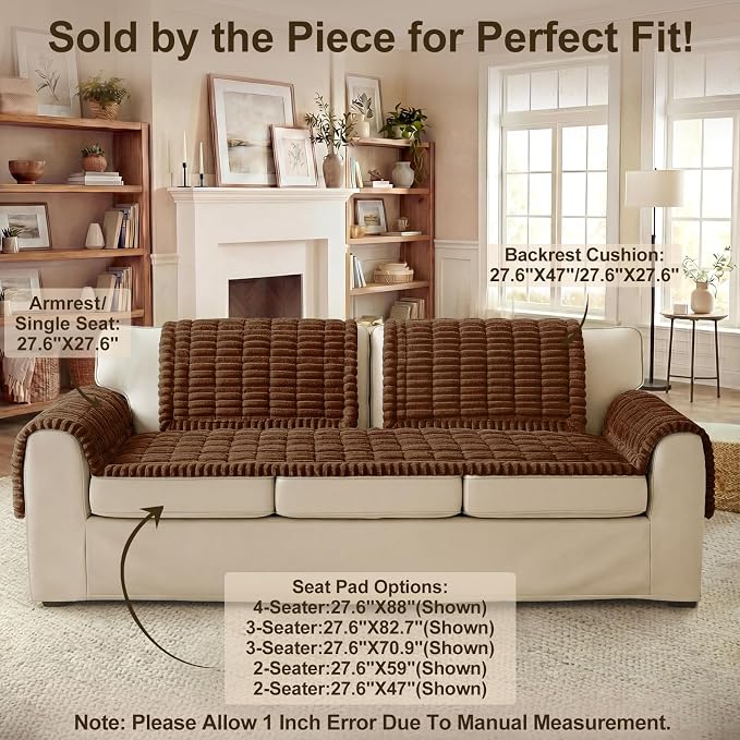 decorUhome Couch Cover for Dogs, Non Slip Fuzzy Thick Pet Sofa Protector | Pet Friendly, Machine Washable, Fits 3-Cushion Sofa, Protects Against Pet Hair & Daily Messes, Brown, 27.6" x 70.9" - Image 11
