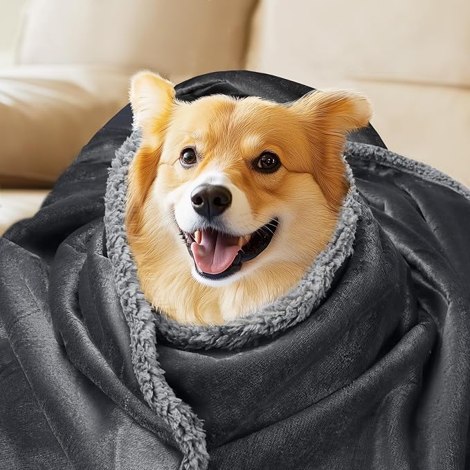Luciphia Waterproof Pet Blanket, Liquid Pee Proof Dog Blanket for Sofa Bed Couch, Reversible Sherpa Fleece Furniture Protector Cover for Small Medium Large Dogs Cats, Dark Gray X-Large（85" x 57"） | waterproof pet blanket sherpa fleece reversible couch ... - Image 9