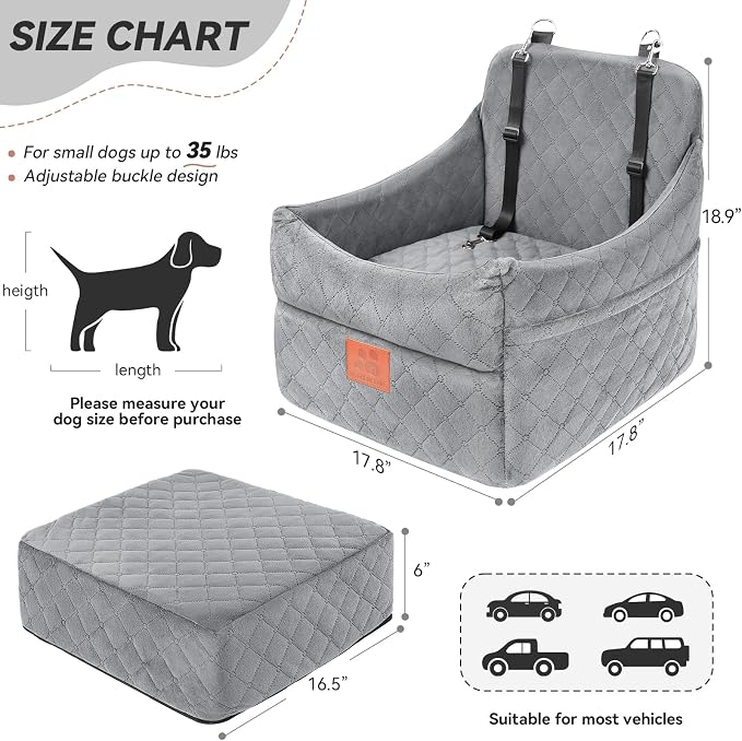 GL GLENSLAVE Dog Car Seat for Small/Medium Dogs, Dog Booster Car Seats with Thick Cushion for Dogs Under 35lbs, Detachable Washable Pet Carseat with Storage Pockets, 2 Safety Belts - Image 3