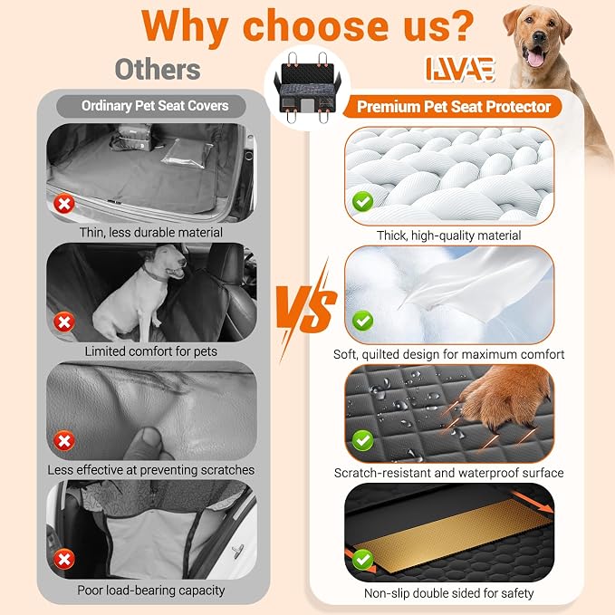 IJVAE Hard Bottom Car Seat Cover for Dog swith Removable Soft Blankets,Scratch-Proof and Anti-Slip Car Dog Hammock for Large Dogs Brown for Car, SUV - Image 3