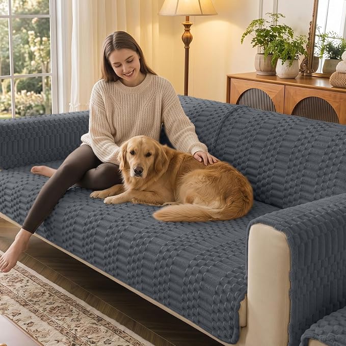 Smiry Waterproof Couch Covers for Dogs Washable, Non Slip Pet Sofa Cover | Plush Scratch Resistant Flannel Furniture Protector for Dogs, Dark Grey, 36" x 94.5" - Image 2