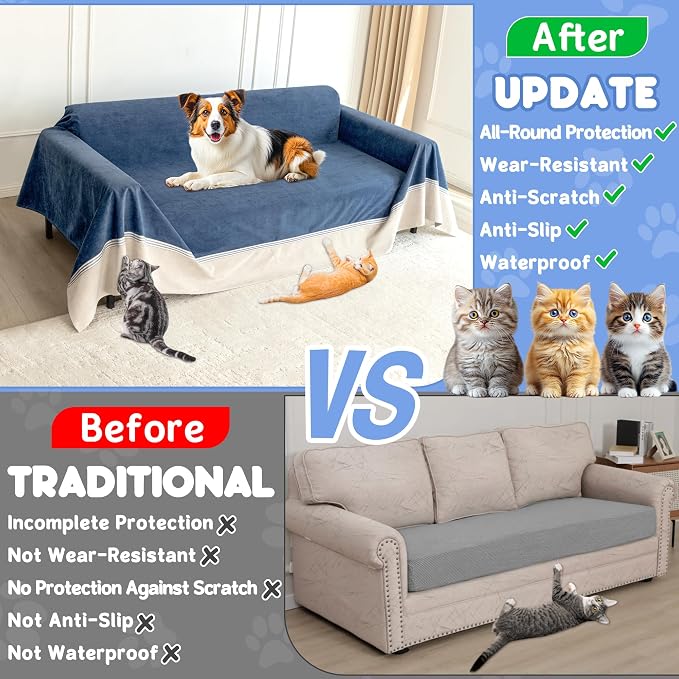 Loiion Cat Scratch Proof Furniture Protector Waterproof Sofa Cover 118"x91" | Pet-Friendly Couch Protector, Anti-Scratch & Anti-Slip Sofa Cover For Cats Dogs Kids, Machine Washable - Image 4