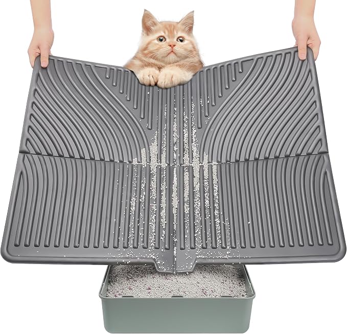 UPSKY Large Cat Litter Mat 31" x 24 Waterproof and Washable, Soft on Paws | Litter Catcher Pad, Cat Litter Trapping Mat, Scatter Control, Fits Most Litter Boxes, Use for Dogs & Cats, Grey by UPSKY
