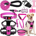 No Pull Dog Harness Adjustable Collar & Leash Set - Dog Halter Harnesses Collapsible Bowls & Poop Bag Dispenser Muzzle ID Tags Toys Fits Small Medium Large Dogs (Pink-XL) by Unknown