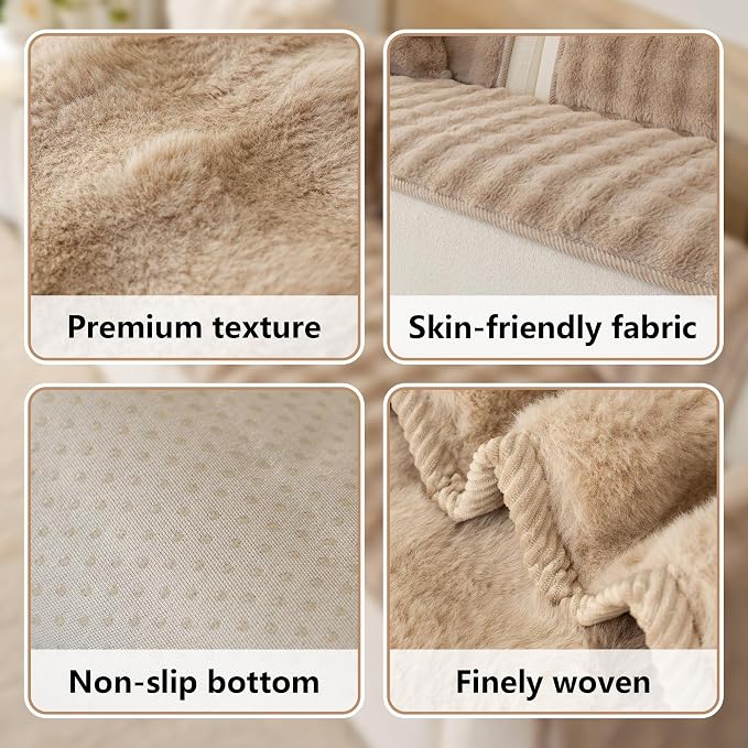 Faux Fur Couch Cover for Dogs, L Shaped Sofa Cover for Pets. | 27"x90",Khaki,L Shaped,Washable,Non-Slip,Furniture Protector,No Linting,Pet Friendly,Living Room. - Image 4