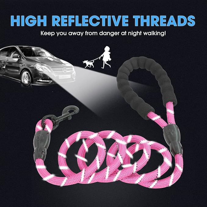 2/4/5/6 FT Dog Leash with Comfortable Padded Handle and Highly Reflective Threads for Small Medium and Large Dogs (5FT-1/2'', Pink) - Image 4