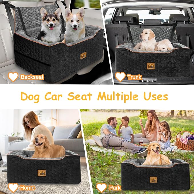Dog Car Seat for Medium/Large Dog Booster Seat for Dogs Under 60 lbs or 2 Small Dogs, Multi-Functional Pet Car Seat with Thick Cushion, 2 Safety Leashes (BlackGray) - Image 5