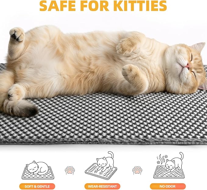 Cat Litter Mat 24x30 Inches, Honeycomb Double Layer Litter Trapping Mat, Waterproof Leakproof Urine Proof Cat Litter Box Mat for Cat Litter Box Area, Floor, Kitty Litter Rug - Image 3