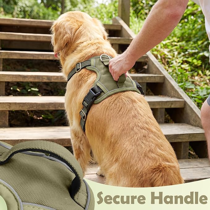 Dog Harness No Pull, Adjustable Pet Vest Harness, Super Soft Material with Vertical Handle Easy Control, Reflective Night Walking, 2 Leash Clips for Small Sized Dogs, Army Green, S - Image 4