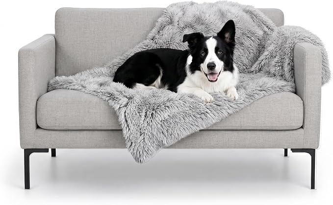 Furhaven Waterproof Throw Blanket for Dogs & Indoor Cats, Washable - Shaggy Plush Calming Long Faux Fur & Velvet Dog Blanket - Mist Gray, Large by FurHaven