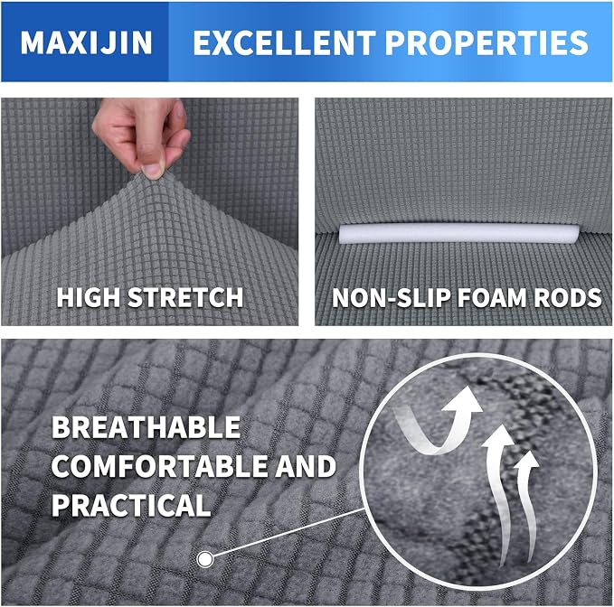 MAXIJIN Super Stretch Couch Cover for 3 Cushion Couch, 1-Piece Universal Sofa Covers Living Room Jacquard Spandex Furniture Protector Dogs Pet Friendly Fitted (Large, Light Gray) - Image 5