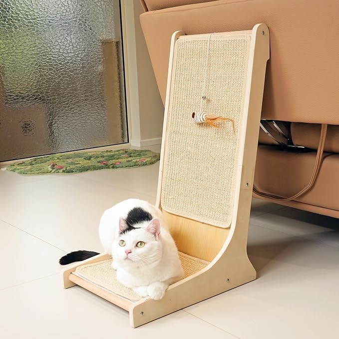 PETKARAY Sisal Cat Scratcher, Upright Cat Scratch Pad Wall Mounted, Vertical Scratching Post Alternative, L Shape Scratching Board 105° - Image 7