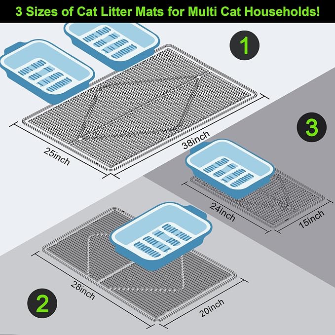 Mofason Rubber Cat Litter Box Mat, Black Silicone Litter Catcher Mat | Waterproof 24"x15" kitty litter box mat; litter trapping catcher mat; easy clean trapping mat, kitty litter mats for floor - Image 3