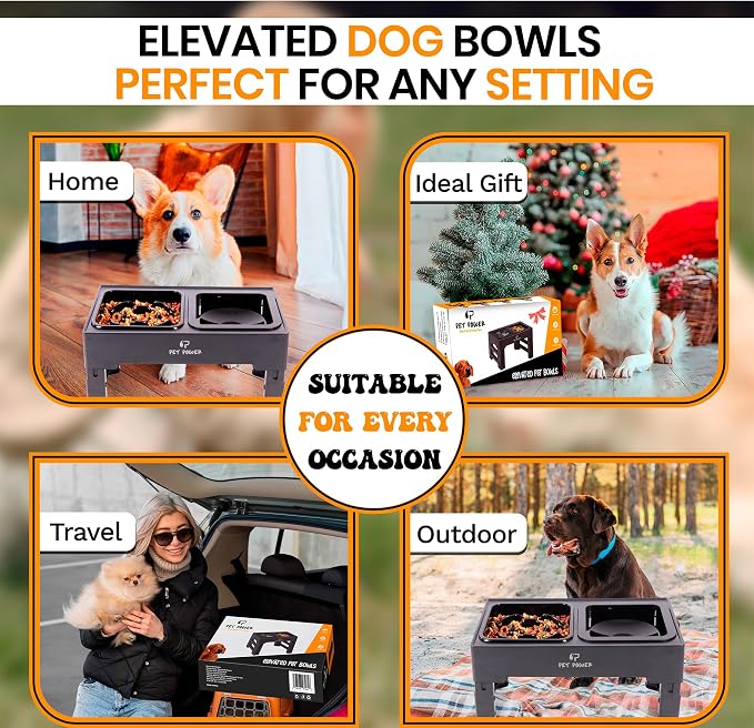 Elevated Dog Bowls with Collapsible Scoop, Slow Feeder Dog Bowls & No-Spill Water Bowl, Raised Dog Bowl Stand 4 Adjustable Heights for Small, Medium & Large Dogs - Image 7