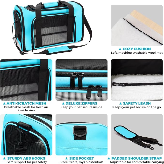 Soft-Sided Cat Carrier 18x11x11 in Expandable Travel Pet Bag 15LBS | For Cats and Small Dogs with Anti-Scratch Mesh Washable Mat Collapsible Escape-Proof Airline Approved with Shoulder Strap - Image 4