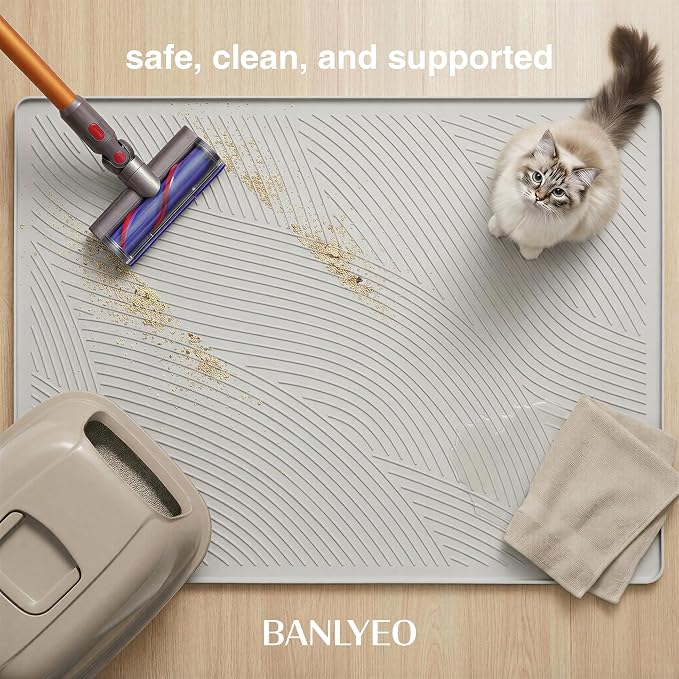 Cat Litter Box Mat - SM Small Medium Size 24 x 17 in, Water Proof, Kitty Litter Trapping Mat, Easy to Clean, Scatter Control, Odorless, Pet Supplies for Indoor Cats, Beige Gray - Image 6