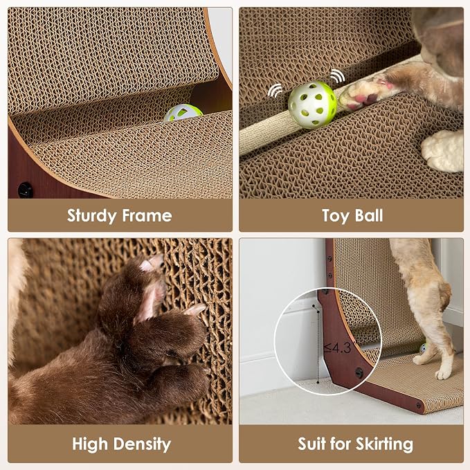 EHEYCIGA Cardboard Cat Scratcher for Indoor Cats, 19 Inch, Dark Brown | L Shaped Scratching Post, Vertical Cat Scratching Board with Ball Cat Toy, Furniture Protector, Kitten Cat Scratch Pad - Image 5