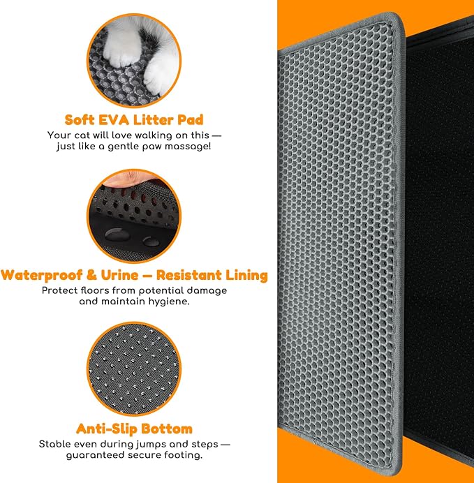 Cat Litter Mat 24"x16",Double Layer EVA Litterbox Mat Dark Gray | Extra Large Honeycomb, Waterproof & non-slip, Odor-free, easy clean, washable durable floor protector,scatter control - Image 3