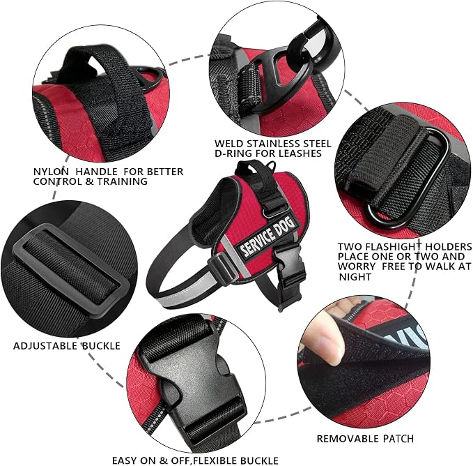 JSXD Dog Harness,No-Pull Service Dog Harness with Handle Adjustable Outdoor Pet Dog Vest 3M Reflective Nylon Material Vest for Breeds,Easy Control for Small Medium Large Dogs - Image 2