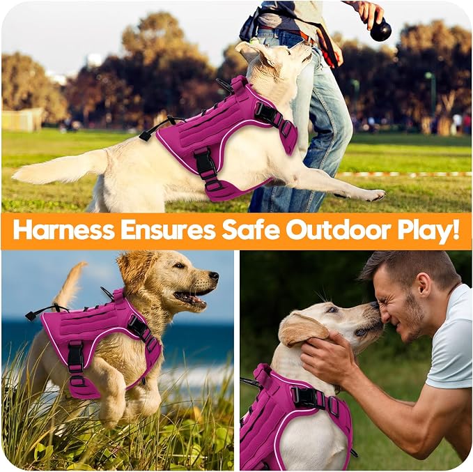 Heavy-Duty Tactical Dog Harness for Large Dogs, No Pull Adjustable Reflective Pet Vest with Molle System, K9 Military-Grade Control for Service Training, Outdoor & 10+ Breeds, Pink, XX-Large - Image 6