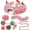 Dansydaisy Cat Tunnel Christmas Tree Skirt, Snowflake Deer Cat Tunnel Bed with Toys, Hanging Ball Plush Washable Cushion and Dangling Balls 3FT Peekaboo Playground for Small Medium Rabbit Xmas Decor by Dansydaisy