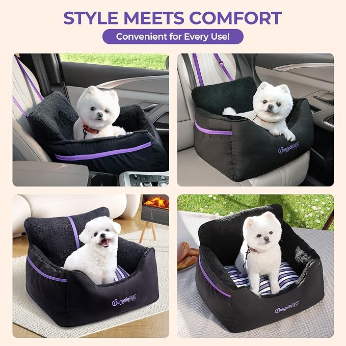 BurgeonNest Dog Car Seat for Small Dogs & Cats Under 25 lbs, Black Purple - Image 5