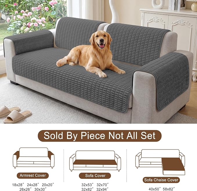 Foxdecor Couch Cover for Dogs Sofa Covers Non Slip Couch Pad Pet Friendly | Pet Couch Covers Washable Sofa Protector, Furniture Cover Couch Seat Protector for Living Room, Dark Grey 58x82 Inch - Image 6