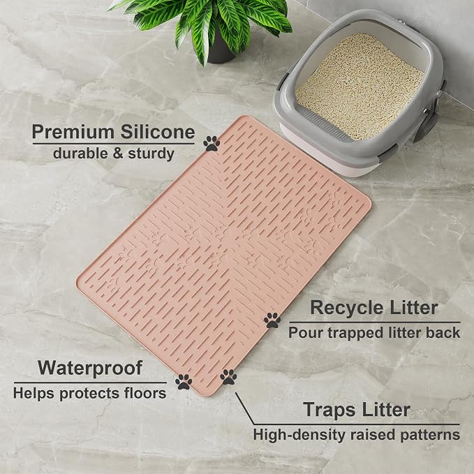 Cat Litter Mat, 23.5x16 Silicone Trapping Mat Coral | for Kitty Litter Box, Easy Clean, BPA Free Rubber, Center Litter Collection, Easy Pour-Back, Waterproof, Odor-Resistant - Image 2