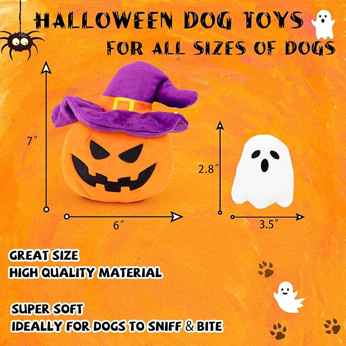 lilfrd Halloween Dog Toys, Pumpkin Ghost Hide & Seek Squeaky Toy | Mental Stimulating Puzzle Design, Durable Plush Material, Suitable for Small Medium Large Dogs - Image 4
