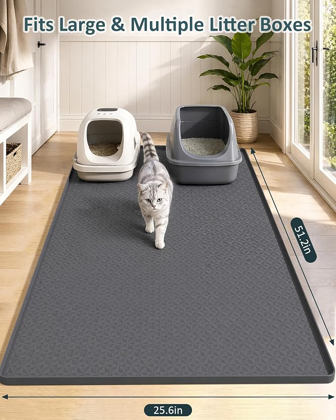 Extra Large Cat Litter Mat, Waterproof Litter Mat, 51.2 x 25.6 in | Silicone, Raised Edge Desgin, Waterproof, Traps Litter Water Dirt, Easy Clean Non Slip Floor Protector - Image 7