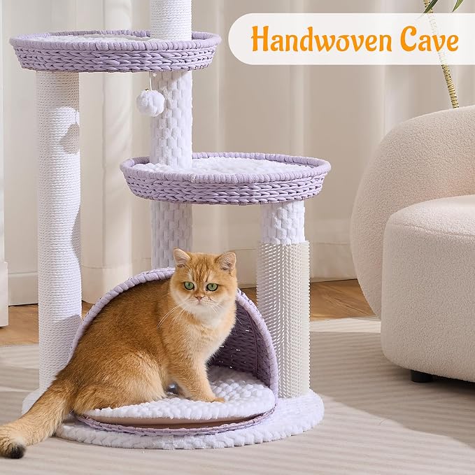 Modern Cat Tree Tower with Scratching Post, 46 Inches Tall Cat Towers with Woven Cat Nests and Cave, Multi-Level Cat Tree With Removable Cushions and Massage Brush for Indoor Cats Large Adult. - Image 5
