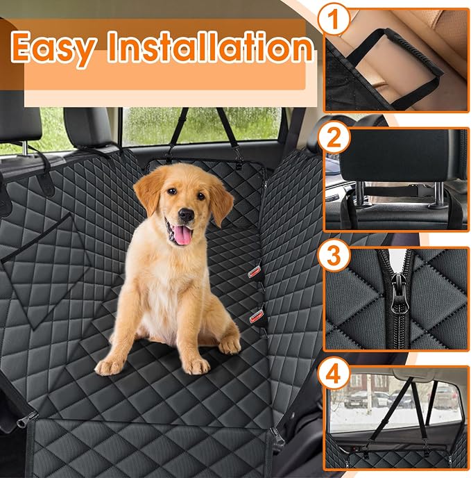 NECKORY Waterproof Dog Car Seat Cover for Back Seat, Pet Hammock- S, Black | Durable waterproof hammock with nonslip design & storage pockets. Protects seats from scratches, fits cars, SUVs & trucks. - Image 5