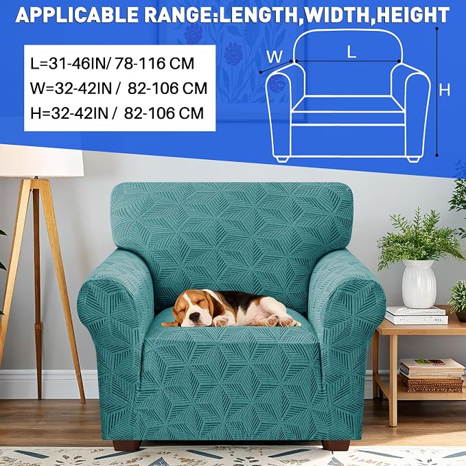 YEMYHOM 1 Piece Stretch Chair Sofa Slipcovers Couch Covers for 1 Seat, Jacquard Armchair Covers with Non-Slip Elastic Bottom, Thickened Furniture Protector for Dogs Pets kids (Small, Peacock Blue） - Image 3