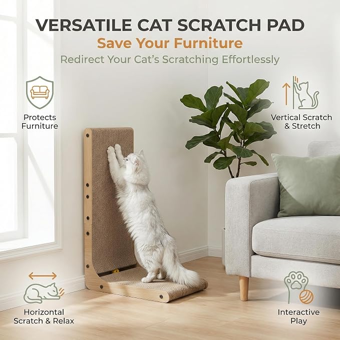 L Shaped Cat Scratcher for Indoor Cats, Cat Scratching, Cat Scratch Pad, 26.8 Inches Tall Scratching Post with Sturdy Base, Durable Cat Scratch Pad for Kittens & Adults, Furniture Protector - Image 4