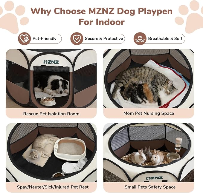 Dog Cat Small Animal Puppy Playpen Crate, Large, Brown | Portable Pop Up Pet Cage Enclosure Tent Kennel Indoor Outdoor with Carrying Case, No Assembly, Camping Use - Image 4