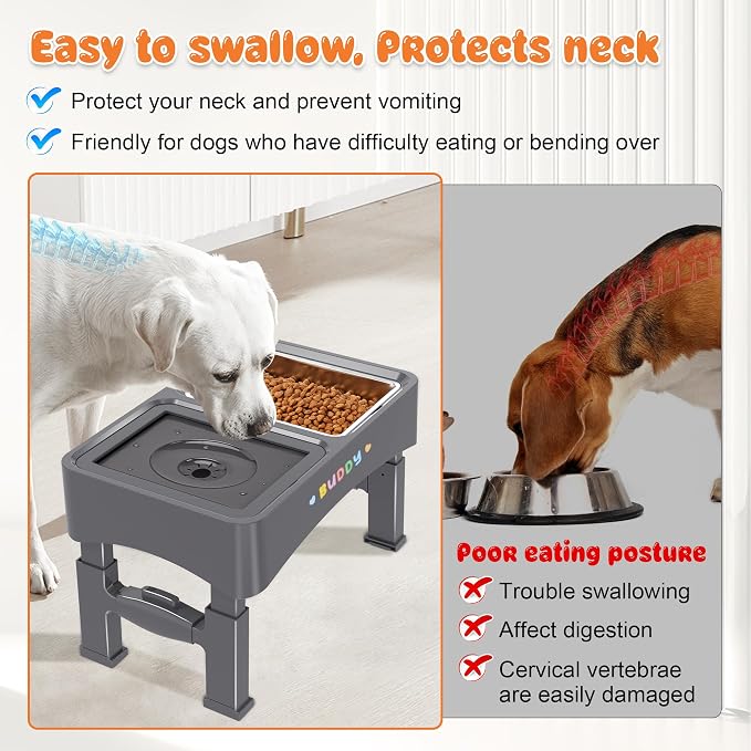 Decflow 2-in-1 Elevated Dog Bowls with 4 Height Adjustable Raised Stand | 304 Stainless Steel Dog Food Bowl, No Spill Water Bowl, DIY Stickers, Anti-Slip Pet Feeder Set for Small, Medium & Large Dogs - Image 3